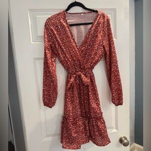 Red Leopard Print Mini Dress with belt